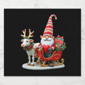 Christmas Light Gnome Santa Claus Riding Sleigh Hi スパークリングワインラベル (シングルラベル)