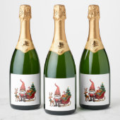 Christmas Light Gnome Santa Claus Riding Sleigh Hi スパークリングワインラベル (ボトル)