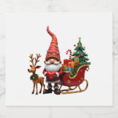 Christmas Light Gnome Santa Claus Riding Sleigh Hi スパークリングワインラベル (シングルラベル)
