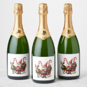 Christmas Light Gnome Santa Claus Riding Sleigh Hi スパークリングワインラベル (ボトル)