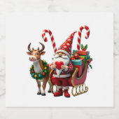 Christmas Light Gnome Santa Claus Riding Sleigh Hi スパークリングワインラベル (シングルラベル)