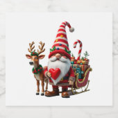 Christmas Light Gnome Santa Claus Riding Sleigh Hi スパークリングワインラベル (シングルラベル)