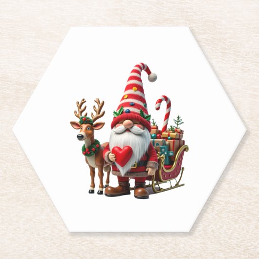 Christmas Light Gnome Santa Claus Riding Sleigh Hi ペーパーコースター (正面)