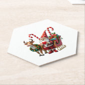 Christmas Light Gnome Santa Claus Riding Sleigh Hi ペーパーコースター (アングル)
