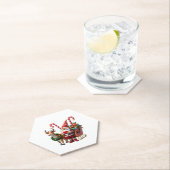 Christmas Light Gnome Santa Claus Riding Sleigh Hi ペーパーコースター (インサイチュ)