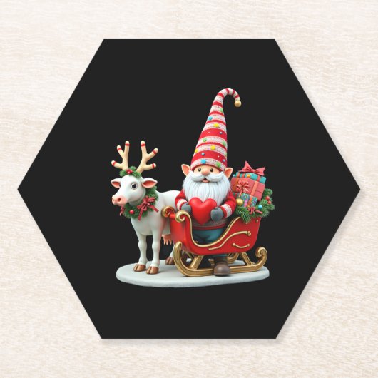 Christmas Light Gnome Santa Claus Riding Sleigh Hi ペーパーコースター (正面)