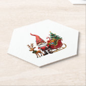 Christmas Light Gnome Santa Claus Riding Sleigh Hi ペーパーコースター (アングル)