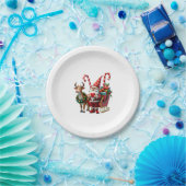 Christmas Light Gnome Santa Claus Riding Sleigh Hi ペーパープレート (パーティー)