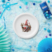 Christmas Light Gnome Santa Claus Riding Sleigh Hi ペーパープレート (パーティー)