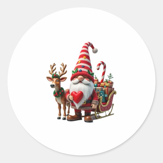 Christmas Light Gnome Santa Claus Riding Sleigh Hi ラウンドシール (正面)