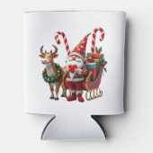 Christmas Light Gnome Santa Claus Riding Sleigh Hi 缶クーラー (正面)