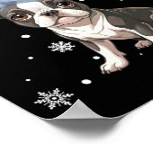 Christmas Light Reindeer Santa Hat Boston Terrier  ポスター (角)
