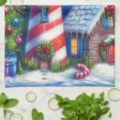 Christmas Lighthouse Nautical Coastal Mountain キッチンタオル (折り畳み)
