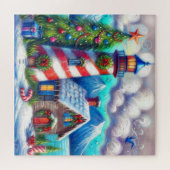 Christmas Lighthouse Nautical Coastal Mountain ジグソーパズル (横)