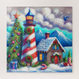 Christmas Lighthouse Nautical Coastal Mountain ジグソーパズル