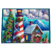 Christmas Lighthouse Nautical Coastal Mountain ラージペーパーバッグ (正面)