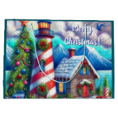 Christmas Lighthouse Nautical Coastal Mountain ラージペーパーバッグ (裏面)