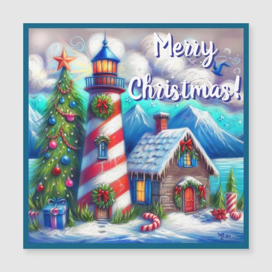 Christmas Lighthouse Nautical Magnetic Card (正面)