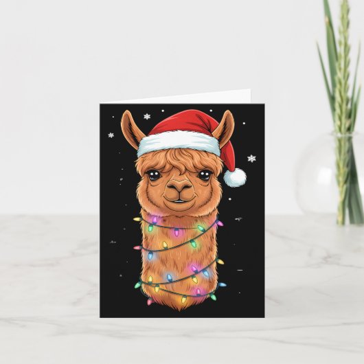 Christmas Lights Alpaca Santa Hat Llama Cute Xmas  カード (正面)