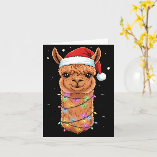 Christmas Lights Alpaca Santa Hat Llama Cute Xmas  カード (黄色い花)