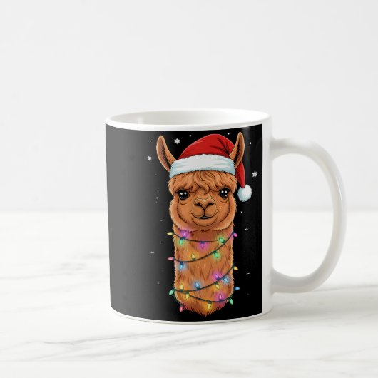 Christmas Lights Alpaca Santa Hat Llama Cute Xmas コーヒーマグカップ (右)