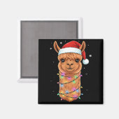 Christmas Lights Alpaca Santa Hat Llama Cute Xmas マグネット (正面/裏面)