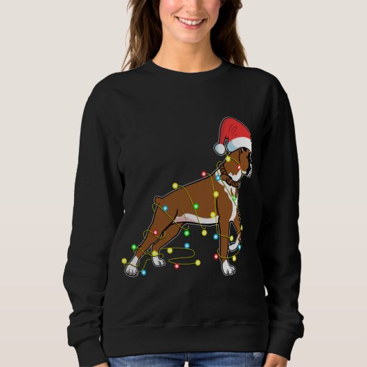 Christmas Lights Boxer Dog Lover Funny Gift スウェットシャツ (正面)