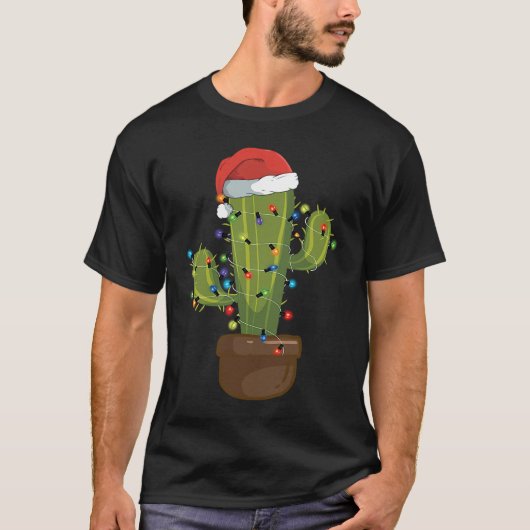 Christmas Lights Cactus Santa Hat  Xmas Cactus Tシャツ (正面)