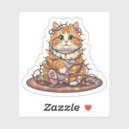 Christmas Lights Cat — Funny Tangled Cat Christmas シール