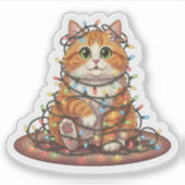 Christmas Lights Cat — Funny Tangled Cat Christmas シール (正面)