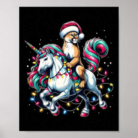 Christmas Lights Cougar Riding Unicorn  ポスター (正面)