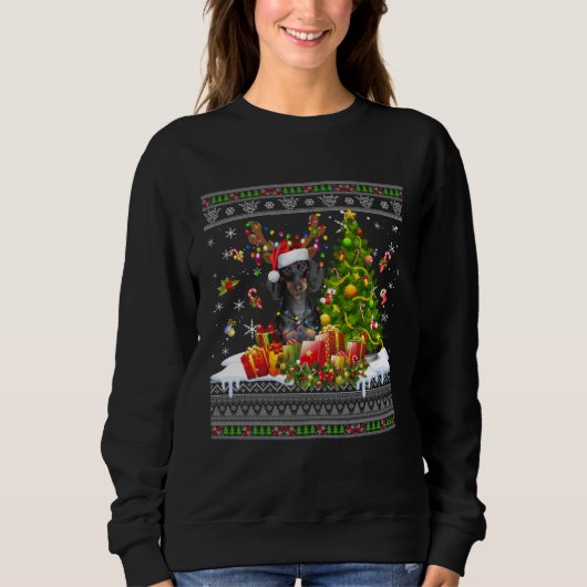 Christmas Lights Dachshund Dog Xmas Ugly Sweater スウェットシャツ (正面)