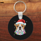 Christmas Lights Dog Santa Hat Cute Xmas Pajamas キーホルダー (正面)