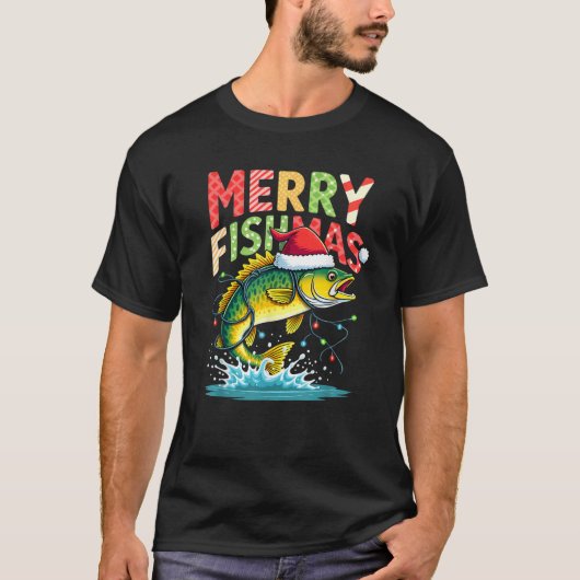 Christmas Lights Fisherman Fishing Merry Fishmas  Tシャツ (正面)