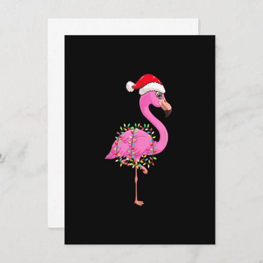 Christmas Lights Flamingo Wearing Xmas Hat - Flami 招待状 (正面/裏面)