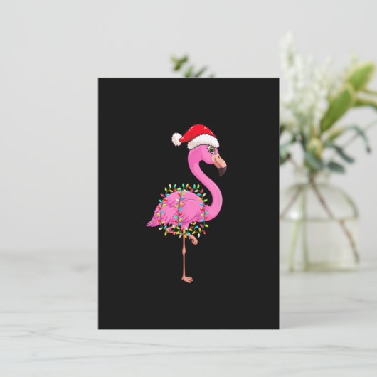 Christmas Lights Flamingo Wearing Xmas Hat - Flami 招待状 (スタンド正面)