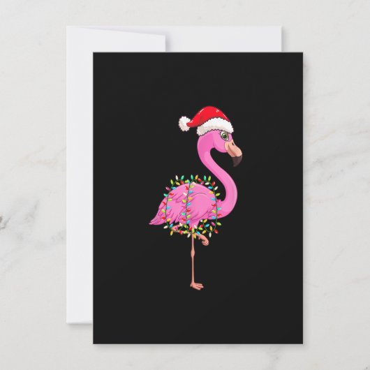 Christmas Lights Flamingo Wearing Xmas Hat - Flami 招待状 (正面)