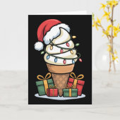 Christmas Lights Ice Cream Cone With Santa Hat Des カード (黄色い花)