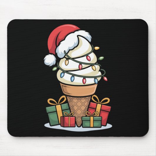 Christmas Lights Ice Cream Cone With Santa Hat Des マウスパッド (正面)
