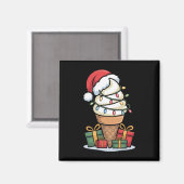 Christmas Lights Ice Cream Cone With Santa Hat Des マグネット (正面/裏面)