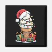 Christmas Lights Ice Cream Cone With Santa Hat Des マグネット (正面)