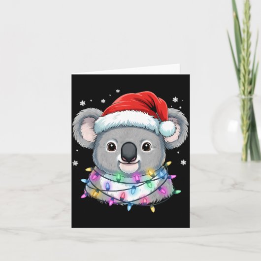 Christmas Lights Koala Santa Hat Cute Xmas Pajamas カード (正面)