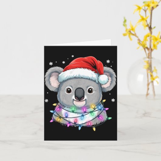 Christmas Lights Koala Santa Hat Cute Xmas Pajamas カード (黄色い花)