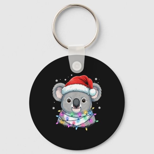 Christmas Lights Koala Santa Hat Cute Xmas Pajamas キーホルダー (正面)