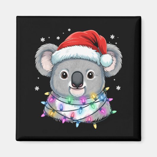 Christmas Lights Koala Santa Hat Cute Xmas Pajamas マグネット (正面)