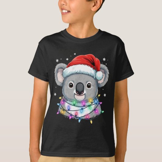 Christmas Lights Koala Santa Hat Cute Xmas Pajamas Tシャツ (正面)