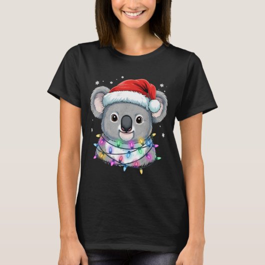 Christmas Lights Koala Santa Hat Cute Xmas Pajamas Tシャツ (正面)