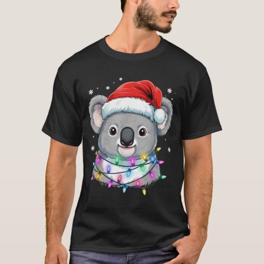 Christmas Lights Koala Santa Hat Cute Xmas Pajamas Tシャツ (正面)