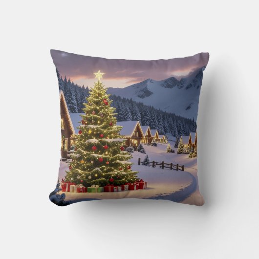 Christmas lights landscape with snow クッション (正面)