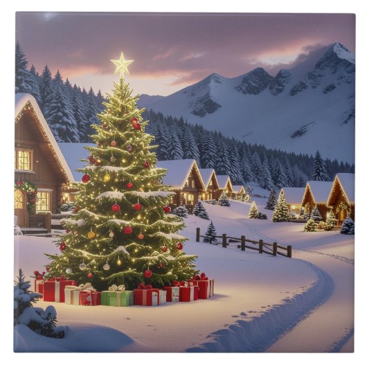 Christmas lights landscape with snow タイル (正面)